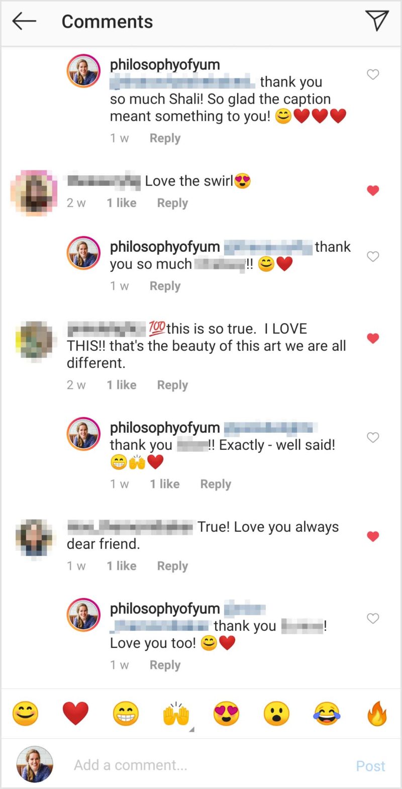 Instagram comments on philosophyofyum.