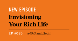 Title graphic for the 85th episodes of the Limitless Life podcast. Title reads "New Episode, Envisioning Your Rich Life"